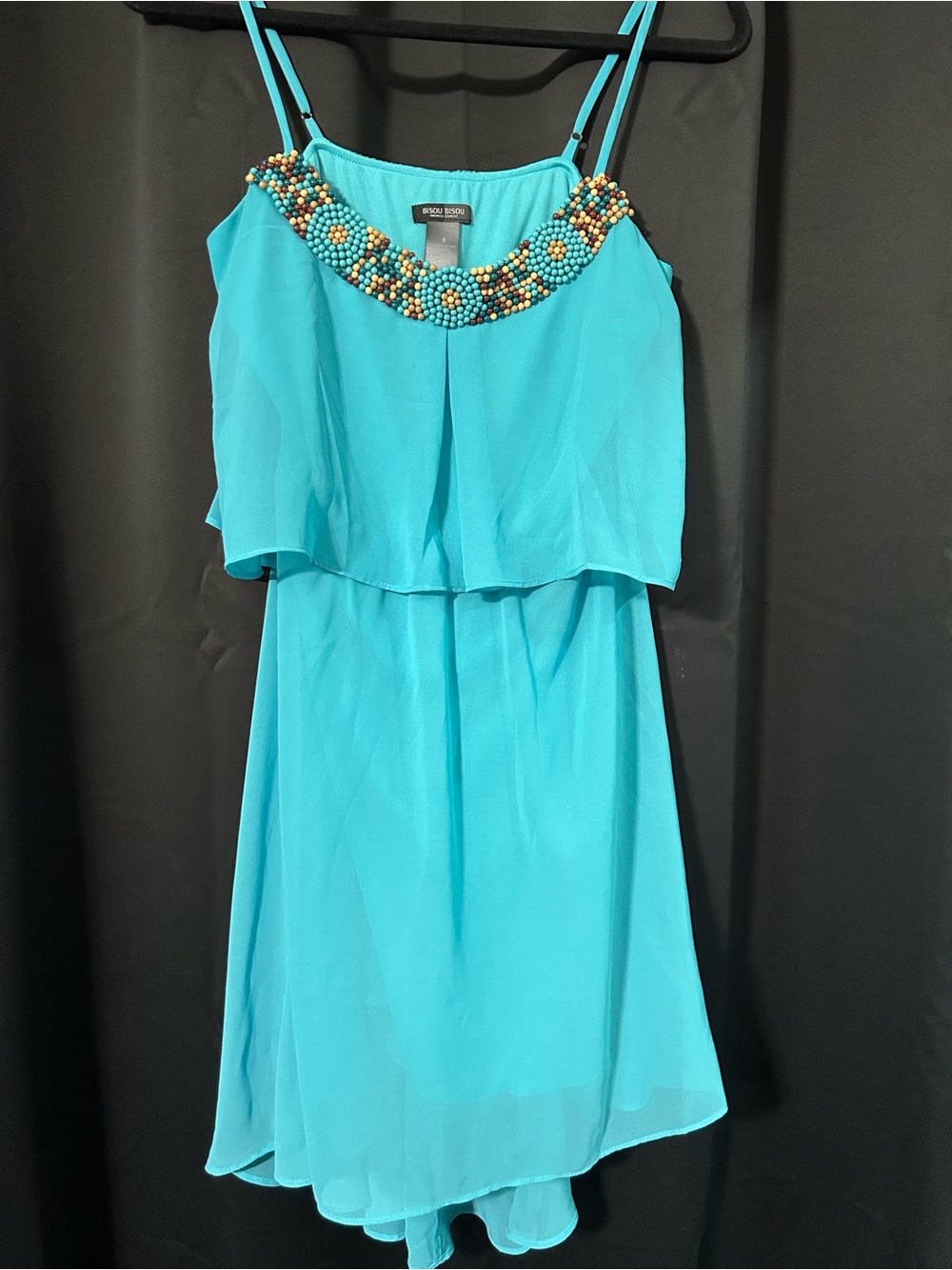 Bisou Bisou Turquoise Beaded High-Low Chiffon Dress